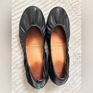Tieks Black Leather Flats with Teal Soles